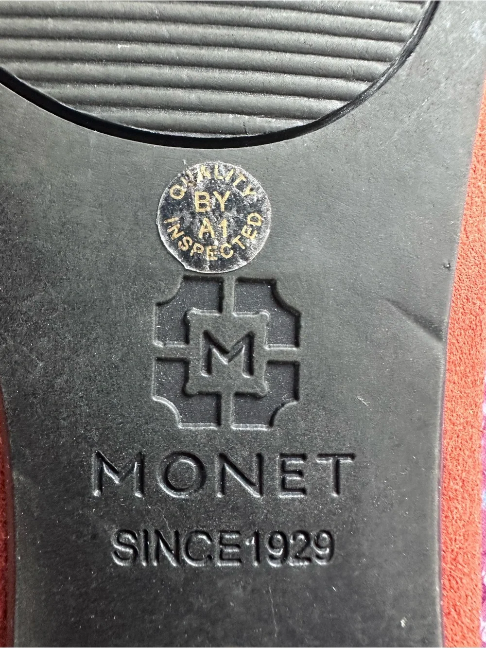 Monet Rust Suede Fringe Loafers with Gold Chain Accent
